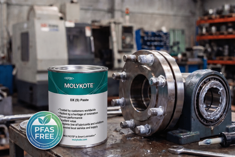 Molykote PFAS-free industrial lubricants distributed by DGE Europe.